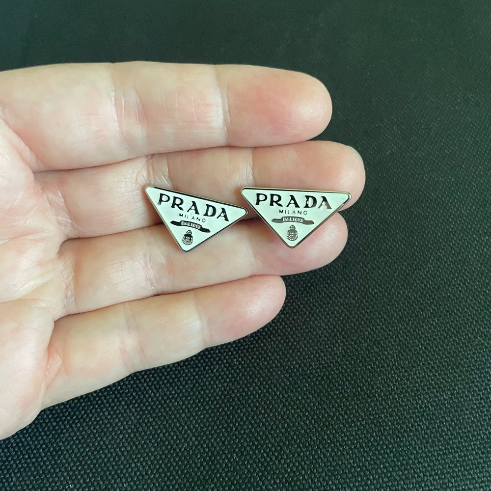 Prada logo triangle stud earrings
